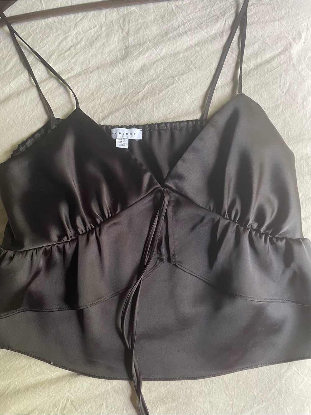 Top Shop Black Satin Camisole Tie-Front Top - , Women Tops